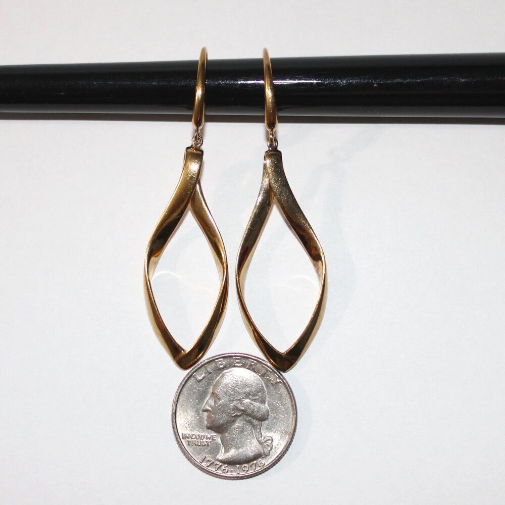 Goldtone Sterling Silver Elongated Hoop Earrings - Picture 3 of 5